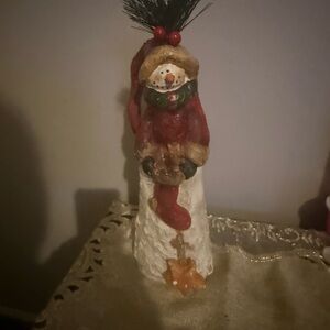 Festive Snowman Holiday Figurine - Red and White